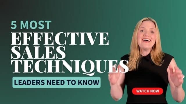 5 Most Effective Sales Techniques Brooke Greening presenting '5 Most Effective Sales Techniques Leaders Need to Know' with a 'Watch Now' button.