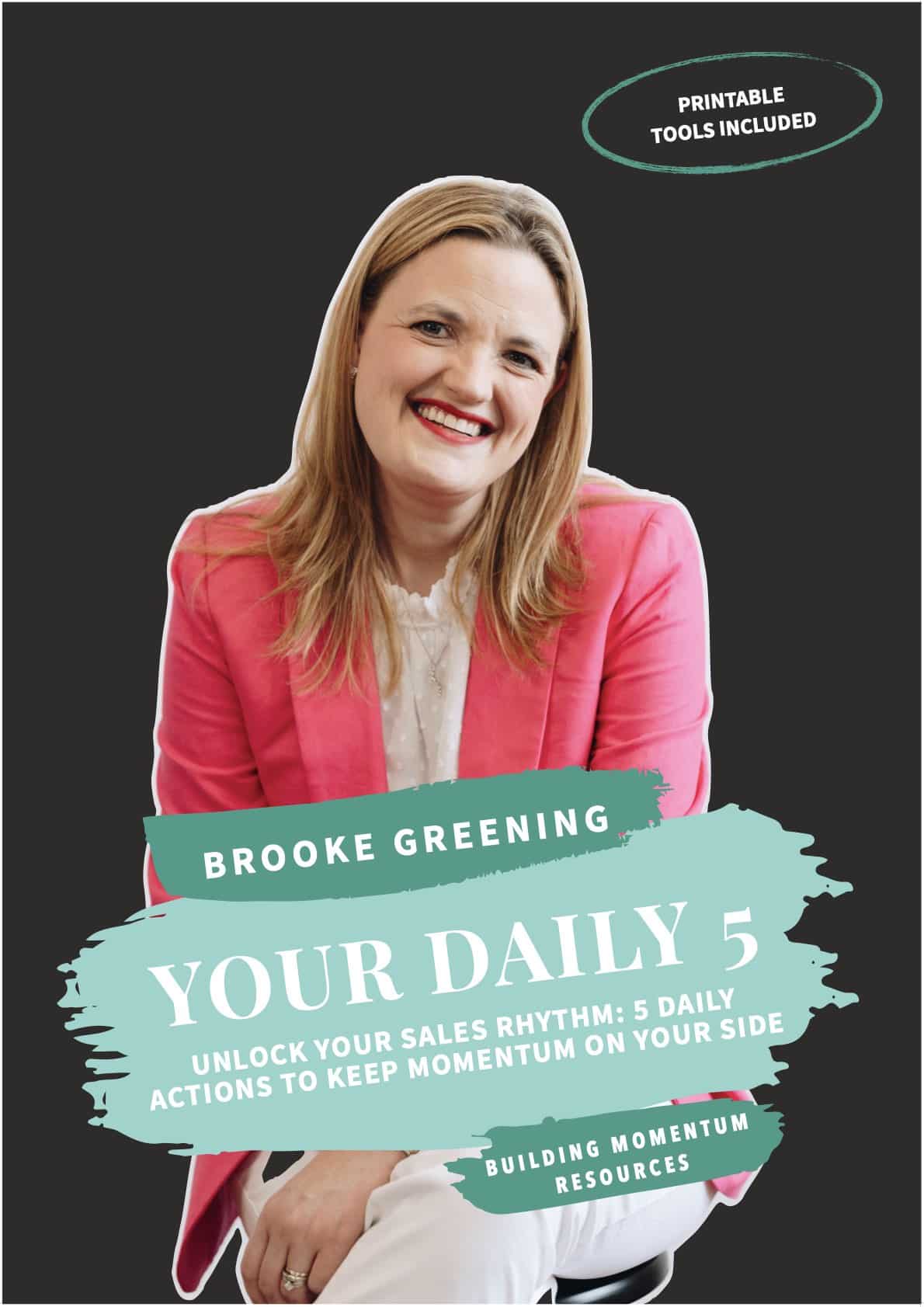 Your Daily Five Lead Generator.1 Cover image of "Your Daily Five" featuring Brooke Greening sitting down and smiling.